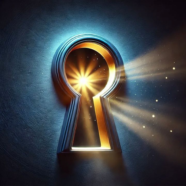 Ein Licht leichtet durch ein Schlüsselloch